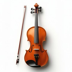 Fototapeta premium Violin and bow displayed on a plain background highlighting craftsmanship and elegance