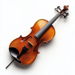 Fototapeta premium Violin and bow displayed on a plain background highlighting craftsmanship and elegance