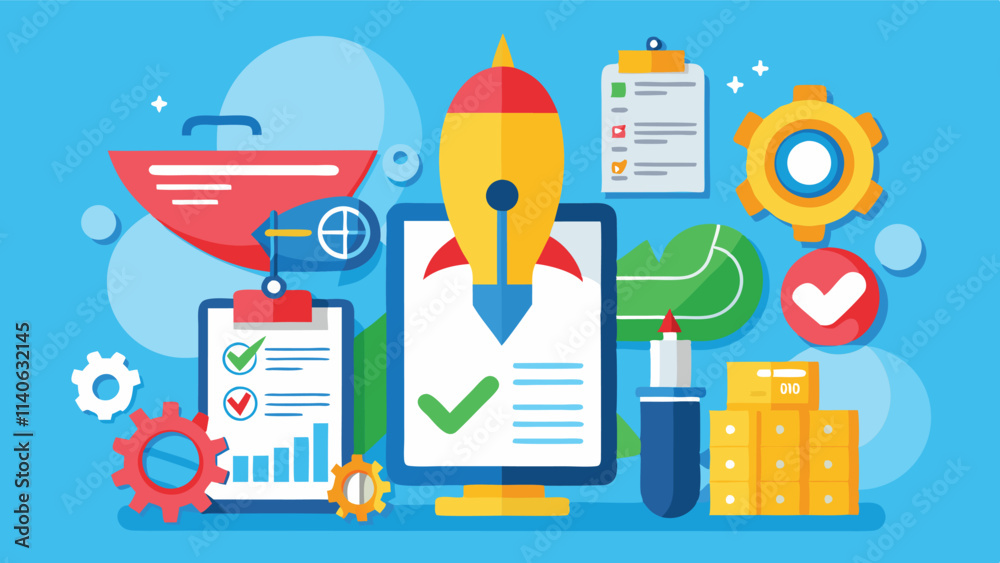 Poster Vector illustration of a professional managing tasks with charts and checklists in an organized workspace