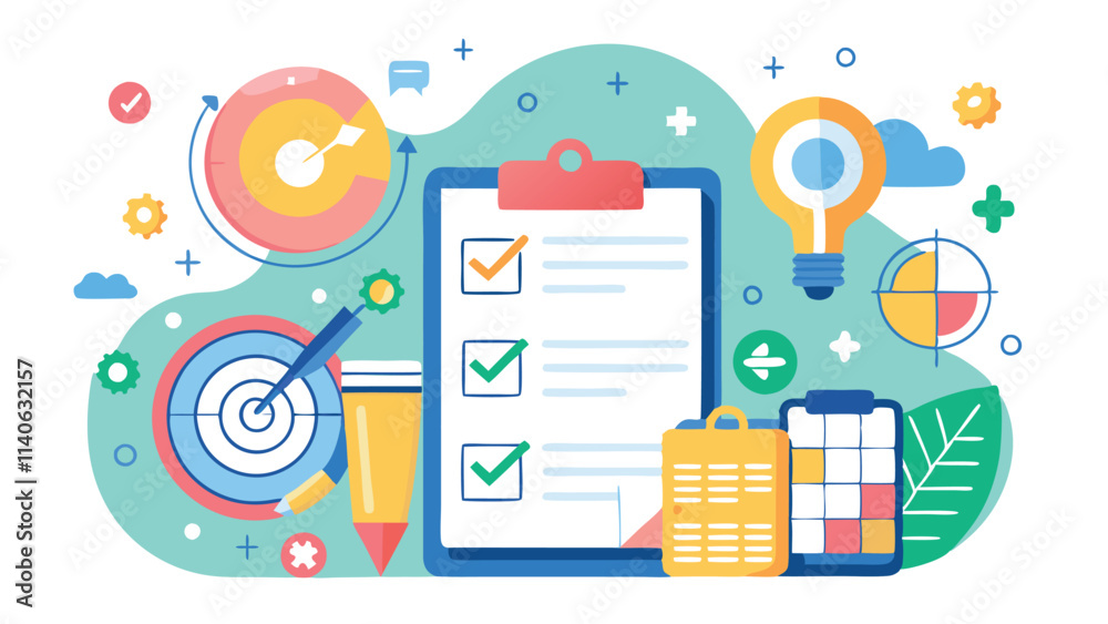 Leinwandbilder vector illustration of a professional managing tasks with charts and checklists in an organized work