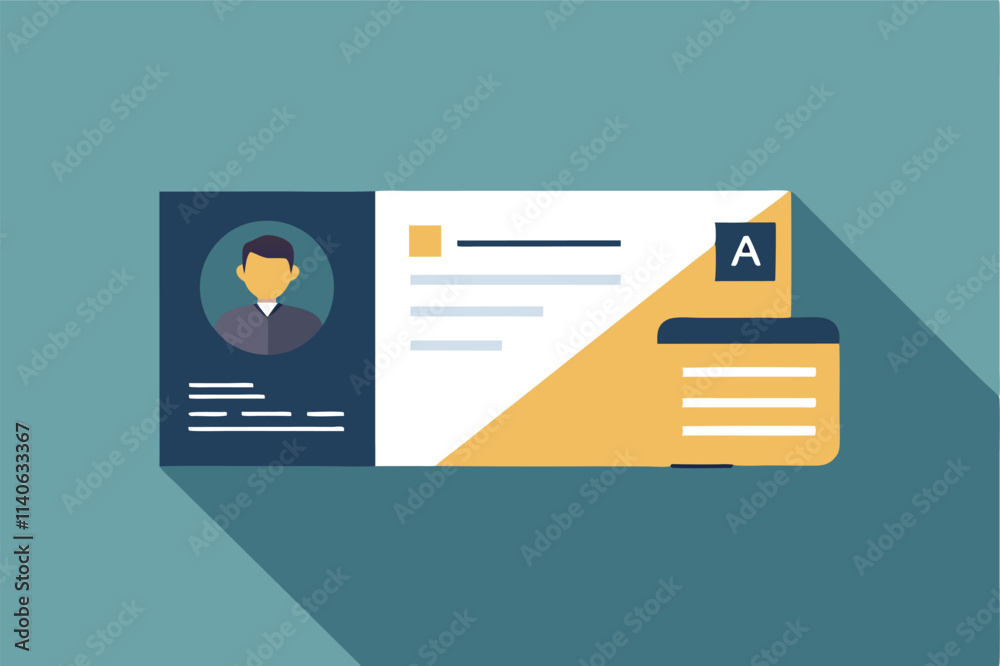 Aufkleber vector illustration of a user profile and identification card with a smiling character and checklist