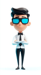 An imaginative AI agent character in a 3d illustration style, white background. 