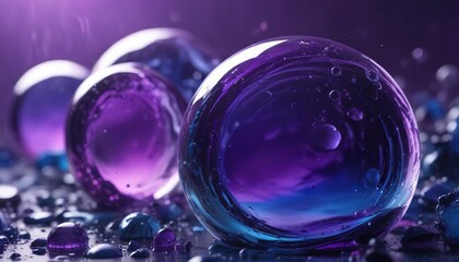 Deep blues and purples blend with serum oil bubble textures in an abstract atmosphere, blendedcolors, resinbubbletextures, abstractatmosphere
