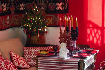 Ukrainian home decorated for Christmas traditional celebration