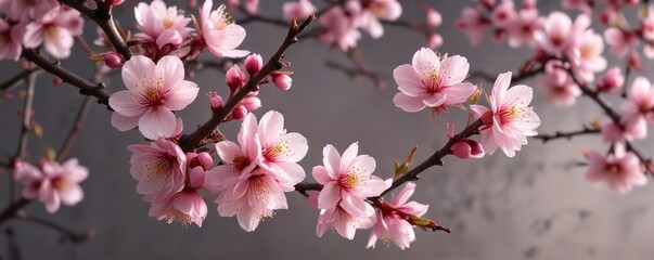 Obraz premium delicate pink petals unfurl on the cherry plum blossom branch , tree blooms, flowering trees
