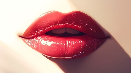 Realistic close-up of lips in a dusty rose hue, soft gloss catching gentle highlights, shadows creating depth and contrast, sharp focus with a blurred creamy background,