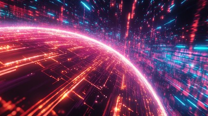 Naklejka premium A futuristic representation of global connections, a globe surrounded by spinning holographic data points, sci-fi, high resolution, vibrant tones 