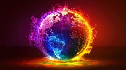 A futuristic representation of global connections, a globe surrounded by spinning holographic data points, sci-fi, high resolution, vibrant tones 