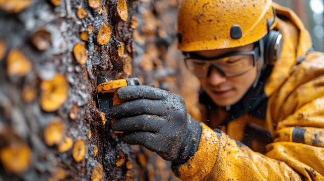 Forester using a device on a tree.