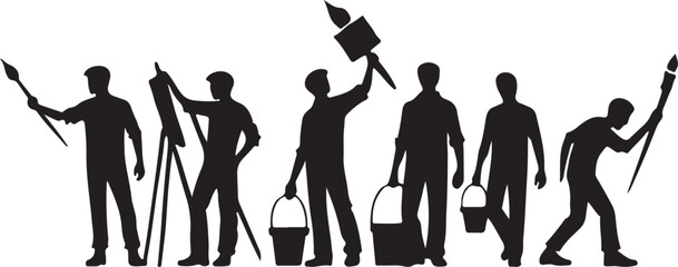 Painter silhouette vector art illustration. Painters vector icon.