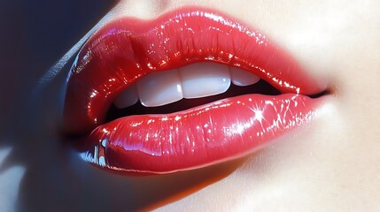 Slightly parted lips in a soft blush tone, glowing with a natural gloss, illuminated by gentle warm light, ultra-sharp focus on their realistic textures, with a blurred white backdrop,