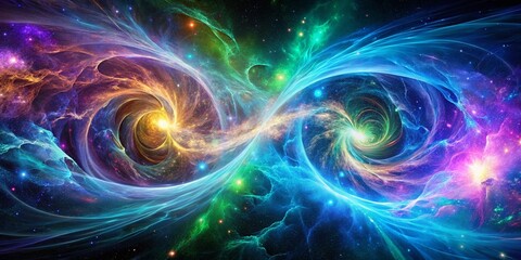 Quantum Energy Double Exposure: Abstract Particle Physics, Wave Function Collapse, Surreal Quantum Realm,  Energy Field, Mystical Quantum Mechanics