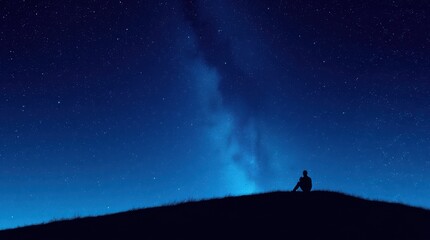 Fototapeta premium Stargazing moment serene hilltop night sky photography tranquil environment wide angle view cosmic exploration