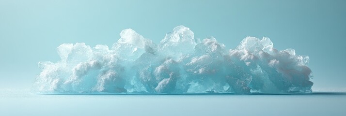 Close-up Image of Icy Blue Frozen Iceberg Highlighting Intricate Details of Natural Ice Formation Against Soft Blue Background
