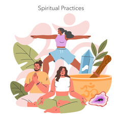 Spiritual Practices. Flat Vector Illustration