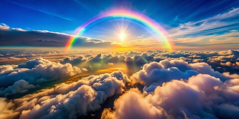 Fototapeta premium Rainbow Cloud Aerial Photography: Stunning Iridescent Cloud Formations, Rare Atmospheric Phenomenon, Celestial Wonders, Nature's Beauty, Cloud Photography