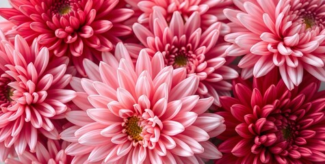 Pink and Red Chrysanthemums in Full Bloom

