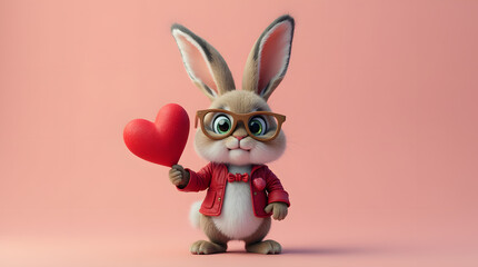 Mignon petit lapin qui fait une déclaration d'amour en tenant un joli petit coeur 