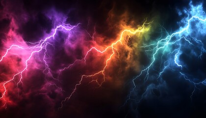 A thunderstorm with lightning in different colors