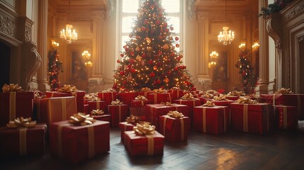 A beautifully decorated Christmas tree with glowing lights and sparkling ornaments