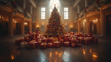 A beautifully decorated Christmas tree with glowing lights and sparkling ornaments