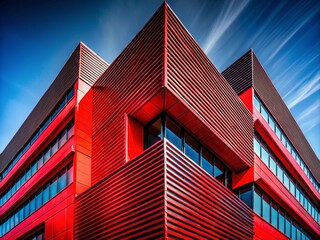 Red and Black Architectural Photography: Striking Geometric Designs, Modern Building Facades, Urban Structures, Abstract Shadows