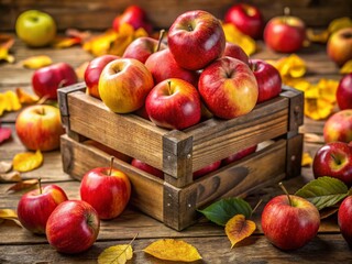 Red Apple Crate Portrait Photography - Rustic Still Life, Fruit Harvest, Autumn Abundance