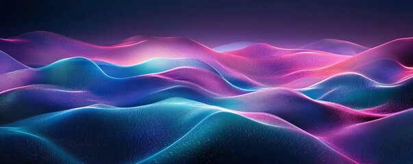 Dark gradient, purple blue green glowing shapes, grainy noise texture, poster header design, Generative AI