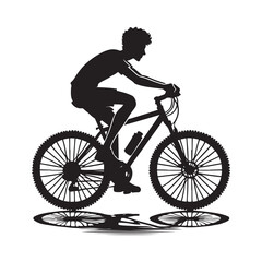 Person Riding a Bicycle Silhouette Vector Illustration, Solid White Background.