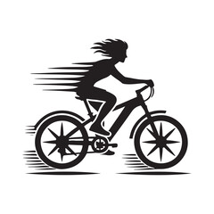 Person Riding a Bicycle Silhouette Vector Illustration, Solid White Background.
