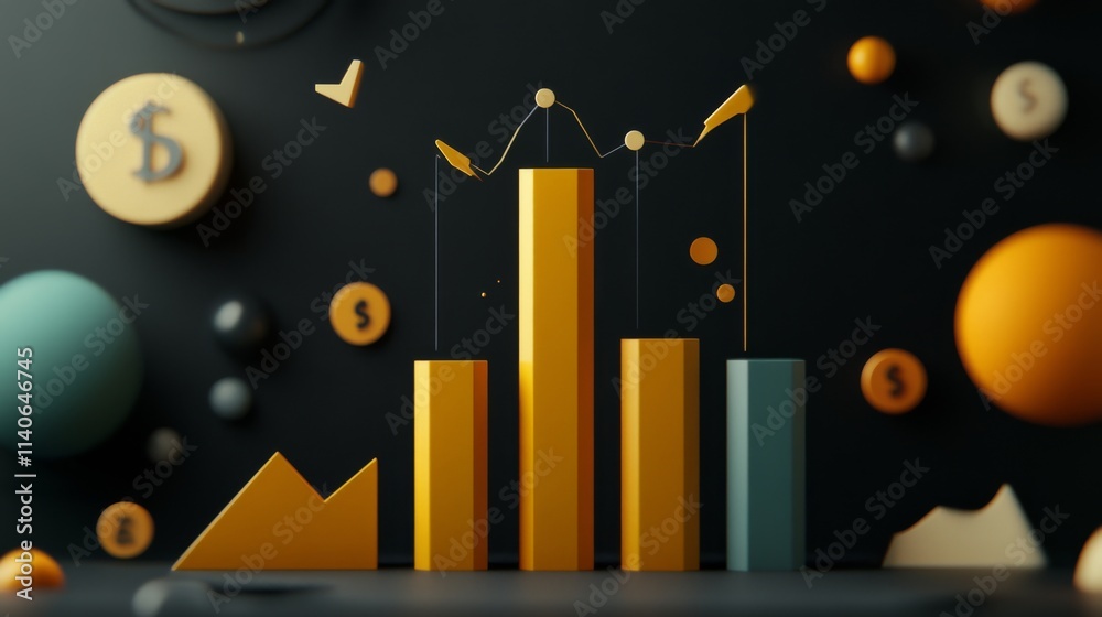 Aufkleber abstract financial graphs with 3d elements and colorful accents