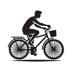 Person Riding a Bicycle Silhouette Vector Illustration, Solid White Background.