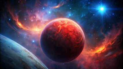 Red Galaxy Planet, Sci-Fi Landscape, Low Light, 2D Artwork, Cosmic Background, Fantasy Art, Digital Painting