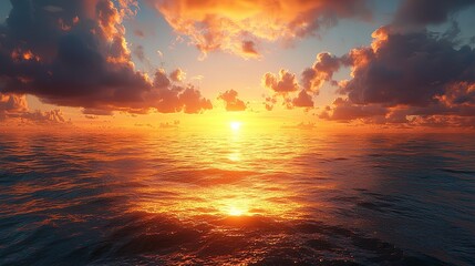 Obraz premium Serene Sunset Over Calm Ocean Waters