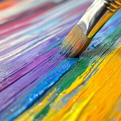 Fototapeta premium A close-up of a paintbrush applying vibrant colors on a canvas.