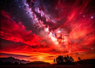 Obraz premium Red Night Sky Phenomenon: Atmospheric Optics, Light Scattering, Twilight Colors, Low Light Photography