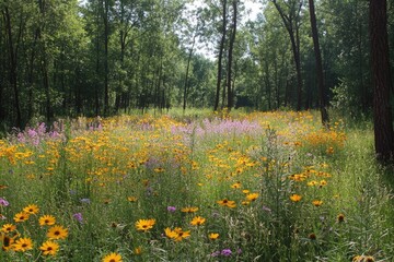 Obraz premium Blooming wildflowers creating a colorful meadow in the forest