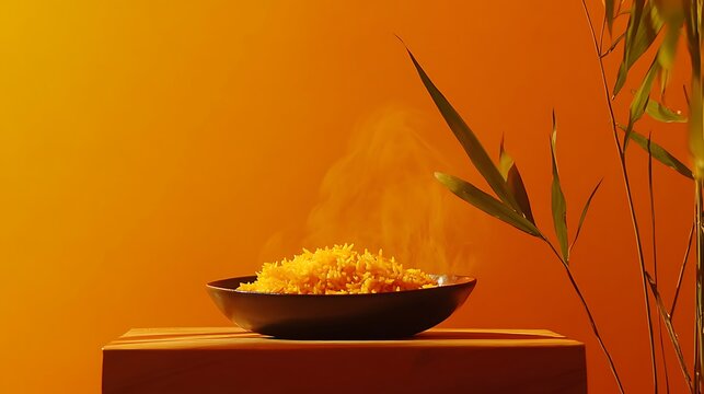 chelo kebab biryani served in dish side view on wooden table orange background