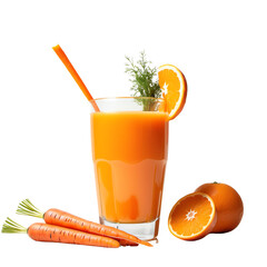 Fresh carrot orange juice with herbs and fruits
