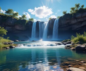 Fototapeta premium Idahos beautiful blue sky reflected on the still waters of the falls, sky, blue sky, lake