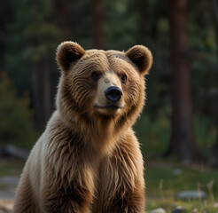 Obraz premium brown bear in the forest AI generative