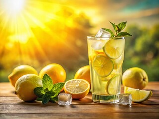 Fototapeta premium Refreshing Homemade Lemonade in a Glass Cup - Summer Drink Recipe
