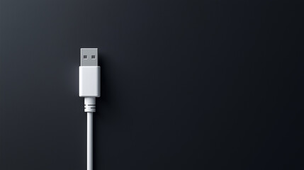 Close-up view of a white USB cable against a dark textured background