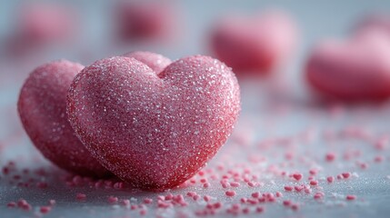 Obraz premium A close-up of heart-shaped sprinkles scattered on a white surface.