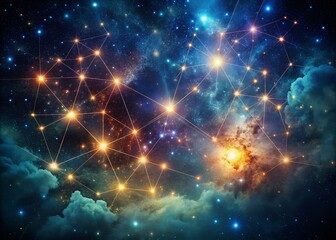 Retro Constellation Night Sky, Abstract Starry Galaxy Art, Cosmic Dust, Celestial Night Photography