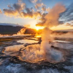 Fototapeta premium Misty Iceland with active geysers