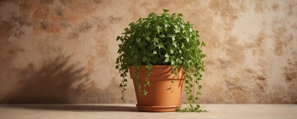 Low growing ivy plant with long trailing stems in a small terracotta pot, indoor plants, potted plants, low maintenance plants