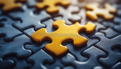 Fototapeta premium gold jigsaw puzzle. recruiting - finding the puzzle piece that fits