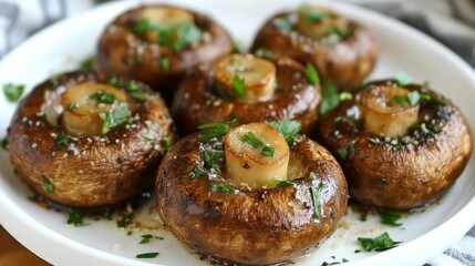 Savory Baked Mushrooms Topped with Herb Butter and Garlic Sauce