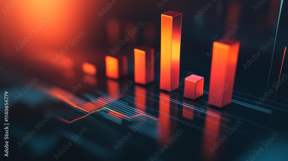 Leinwandbilder abstract data visualization with glowing orange bar graphs